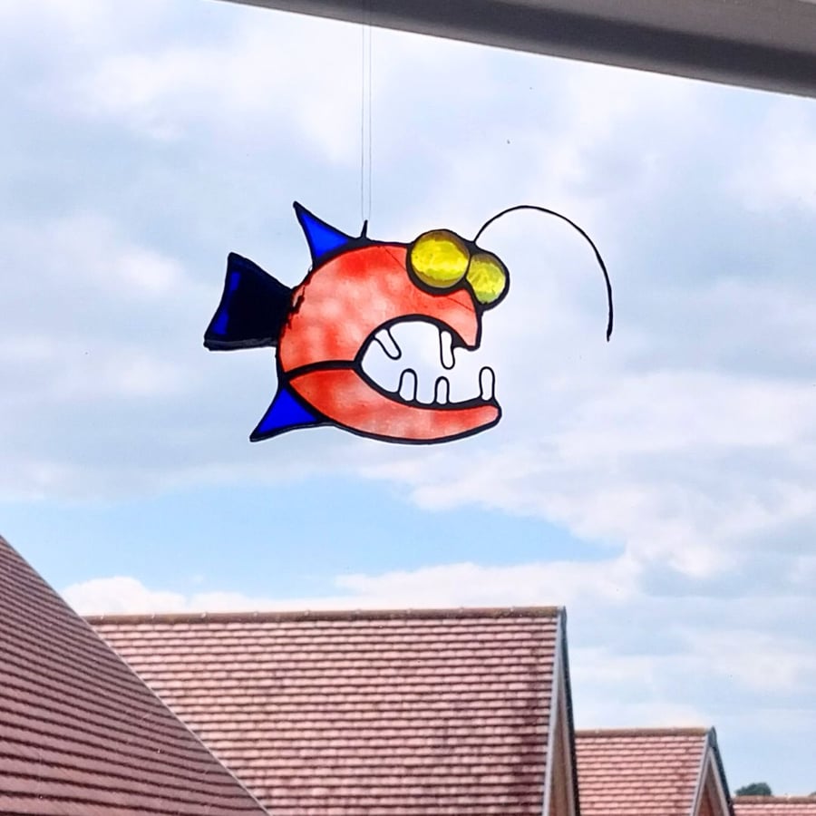  Monkfish. Stained glass suncatcher with LED light