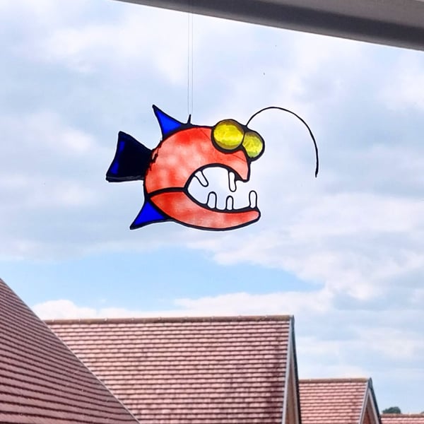  Monkfish. Stained glass suncatcher with LED light