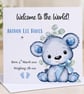 Personalised Baby Boy Welcome Card - Blue Teddy Bear New Baby Card