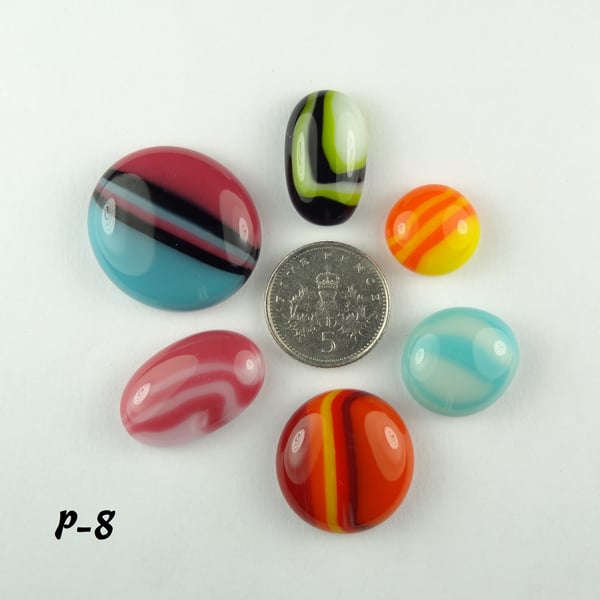 Fused glass cabochons flat backed perfect for jewellery making (P-8)