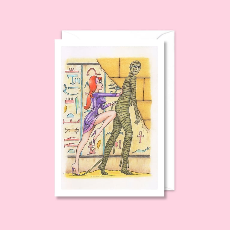 Egyptian Mummy Greeting Card: Hand Drawn Comic Horror Illustration (502)