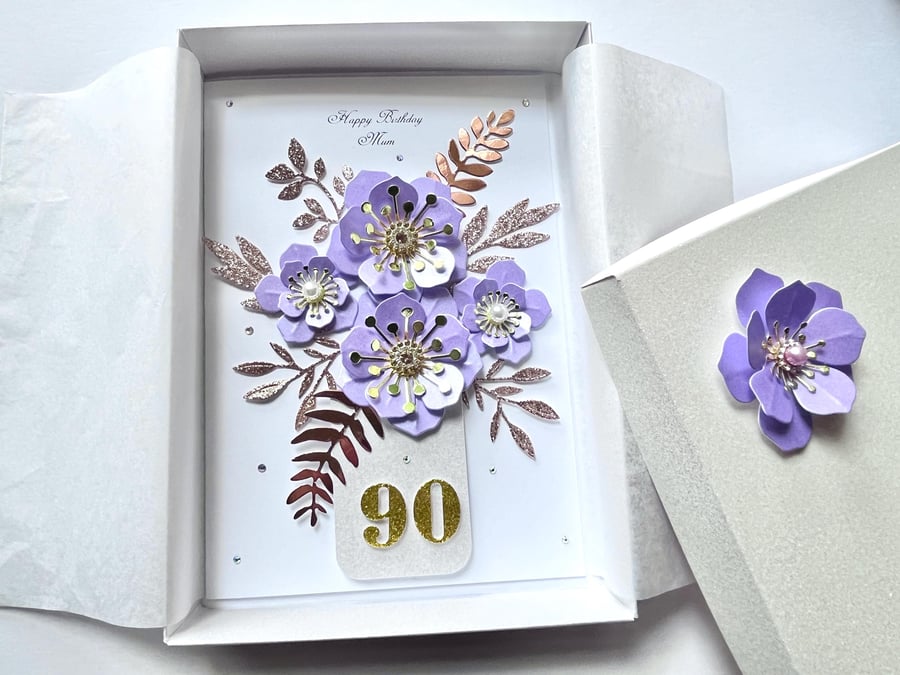 Luxury Handmade Personalised Birthday Card, 3D Flower Birthday Card C610