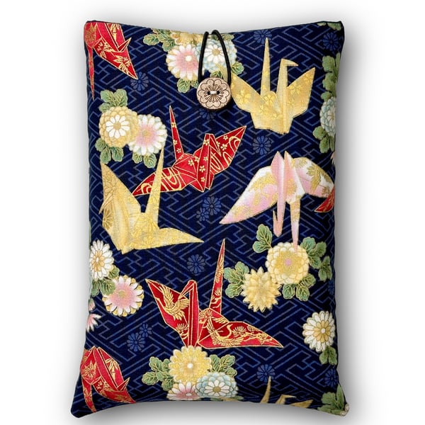 Origami Crane Book Sleeve – Japanese Cotton Book Protector with Coconut Button