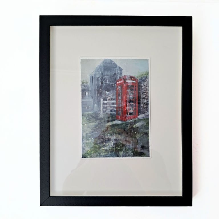 Framed  Painting K6 Phone Box Portwrinkle Cornwall Original Mixed Media