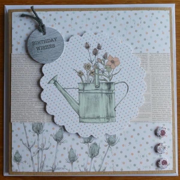 Watering Can of Flowers Birthday Card
