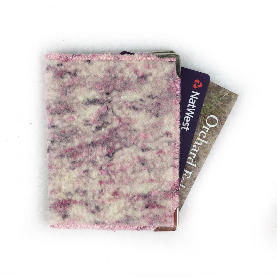Pink tweed felt RFID bank card wallet