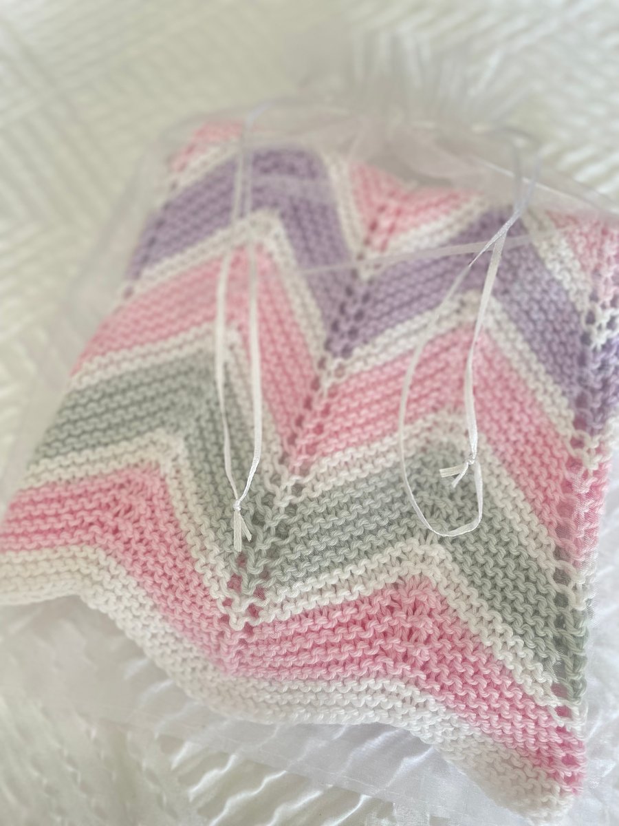 Image of Pink, lilac, grey and white striped baby blanket in 100% cotton 