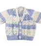 Hand Knitted Baby Cardigan, Blue and Cream V-Neck, 6-12 Months - Image 10