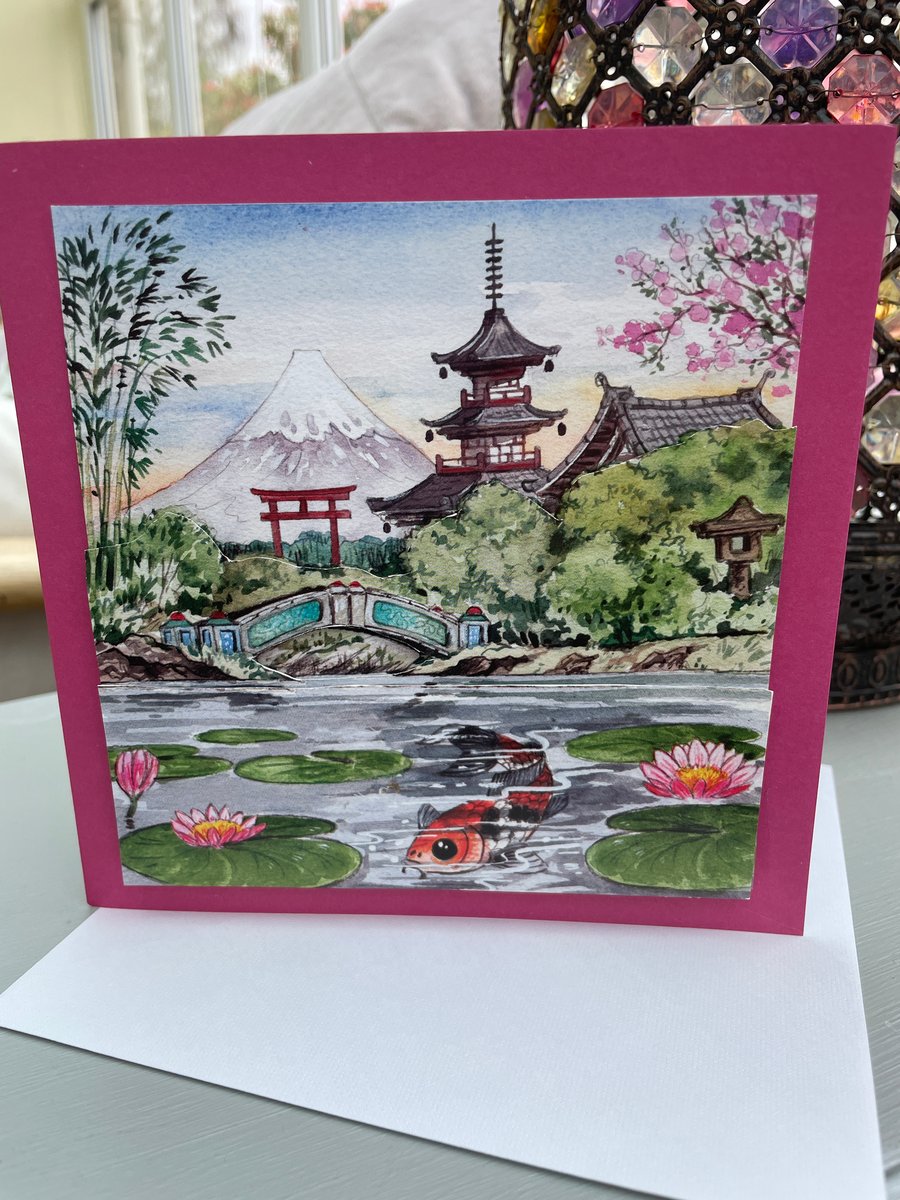 Japanese garden tranquil scene Best Wishes card