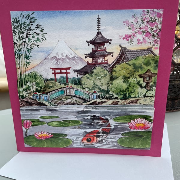 Japanese garden tranquil scene Best Wishes card