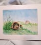 Watercolour print of a Southdowns Sussex Hedgehog - Image 3