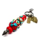 Handmade Lamp-work Glass Bead Bag Charm Keyring with added Charms