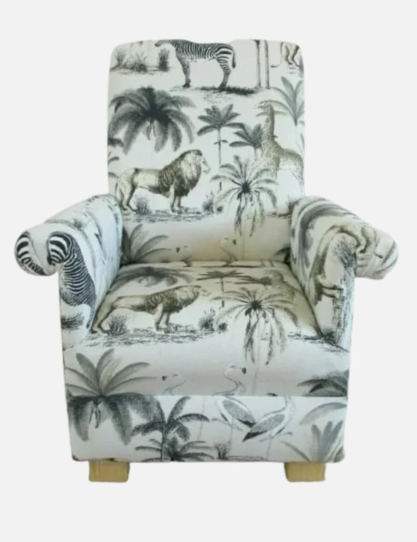 Children's Safari Animals Chair Kids Chair Prestigious Longleat Grey Fabric Lion