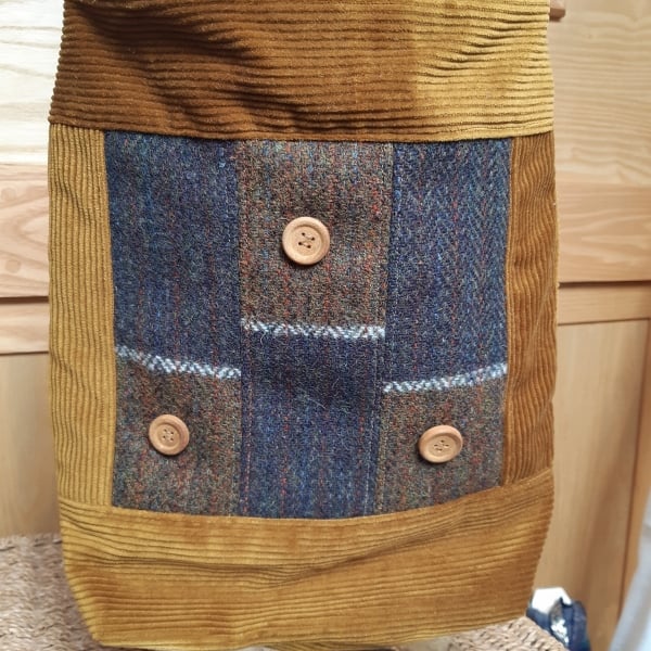 Golden brown corduroy and tweed bag