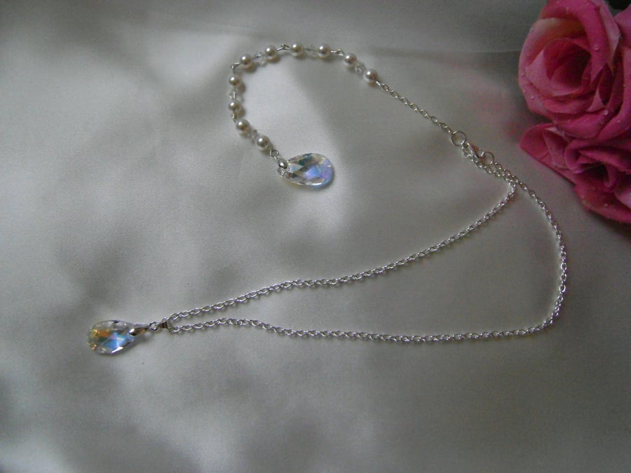 Ona - Swarovski Crystal & Pearl Bridal Backdrop Necklace