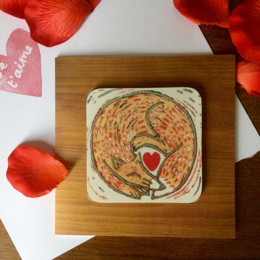 'Fox Heart' coasterCARD (blank greetings card)