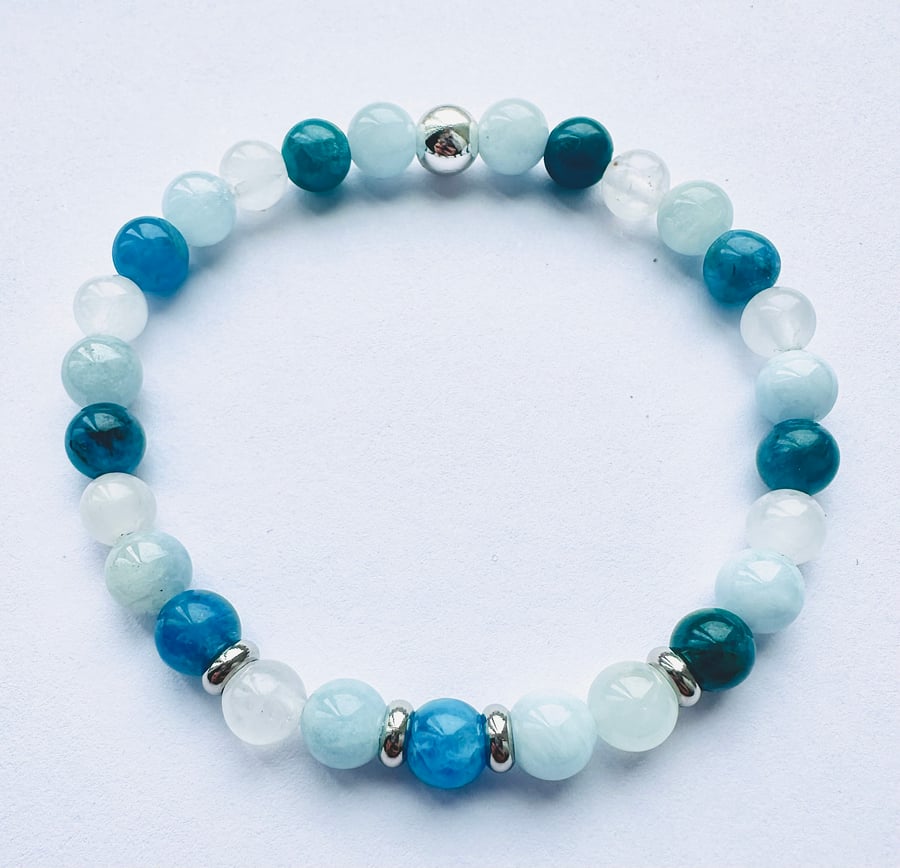 Aquamarine, Apatite and Moonstone Energy Bracelet 