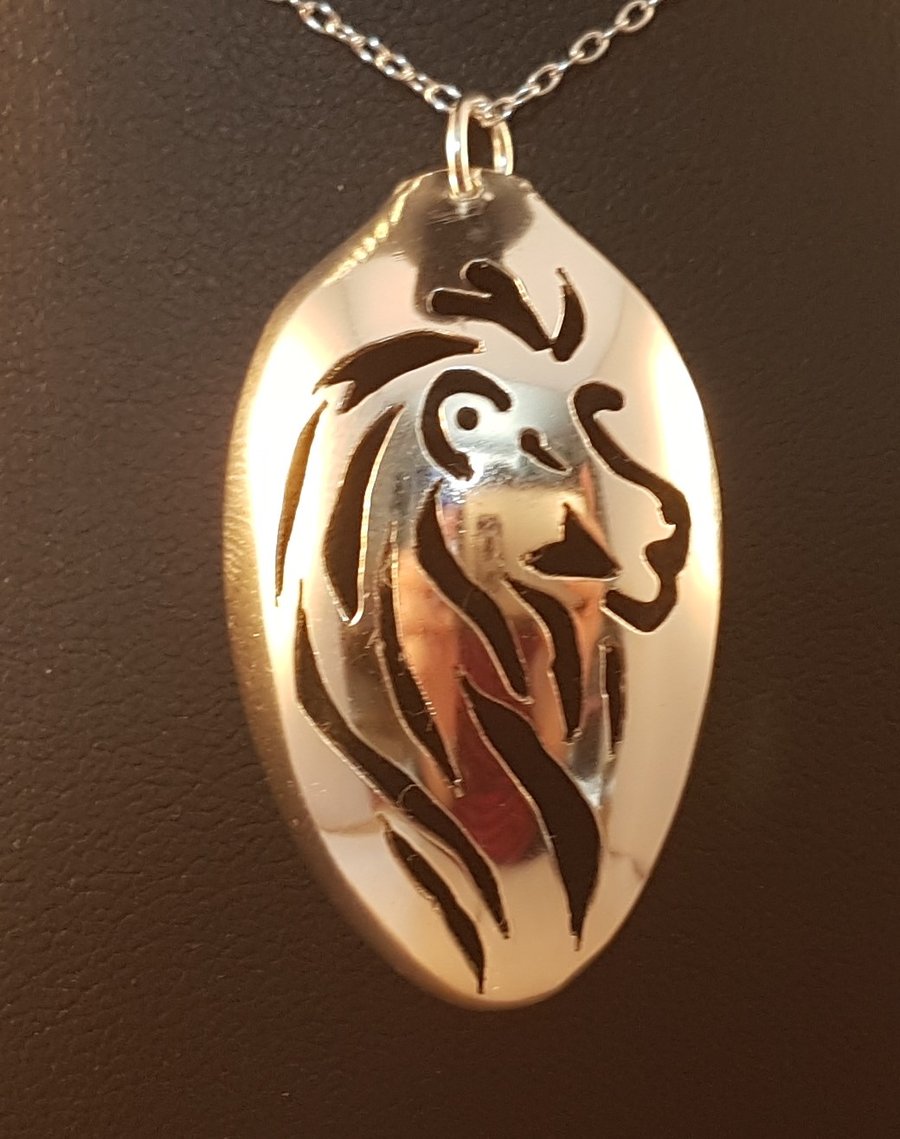 Sterling Silver Upcycled Pierced Lion Spoon Necklace
