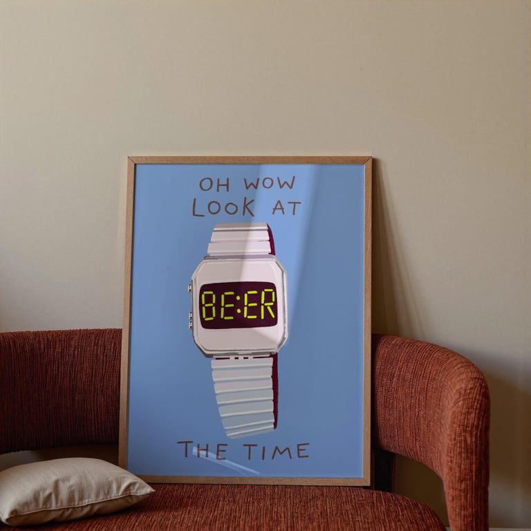 Beer O clock Art Print, Funny Bar Kitchen Decor, Pint Poster