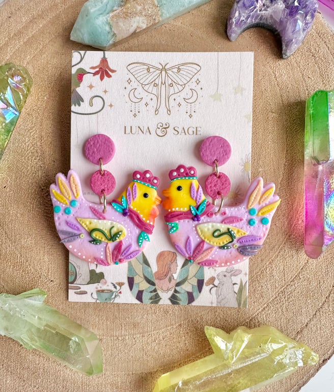 Funky Colourful Chicken Polymer Clay earrings