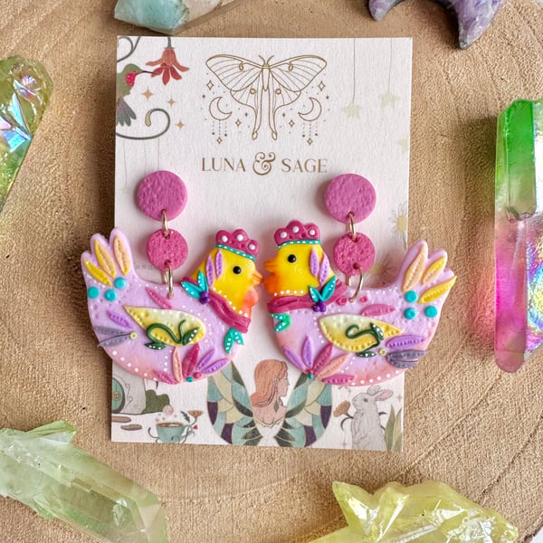 Funky Colourful Chicken Polymer Clay earrings