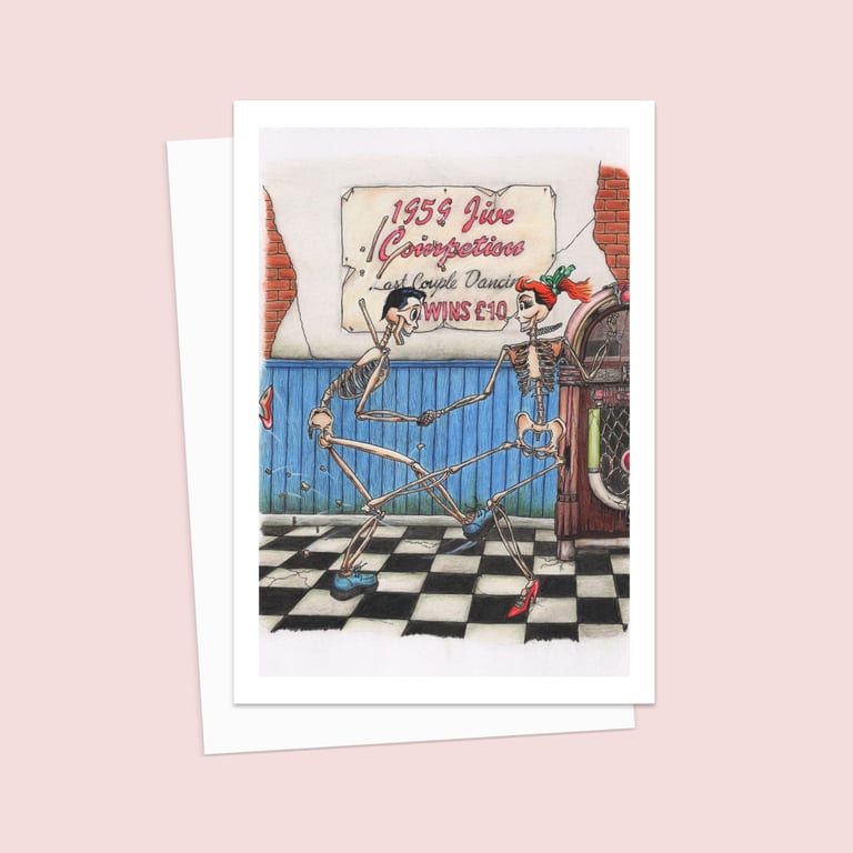 Dancing Skeletons Greeting Card:  Fun Cartoon Art for Any Occasion (504)