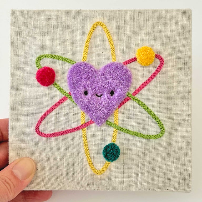 Heart Atom- Original Punch Needle Art, Original Textile Art