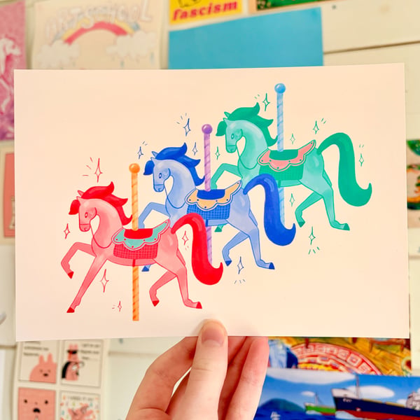Carousel Horses A5 print