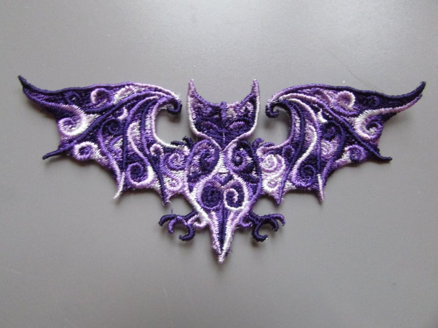 Embroidered Baroque Bat Lace Applique Variegated Purple 2 sizes to choose