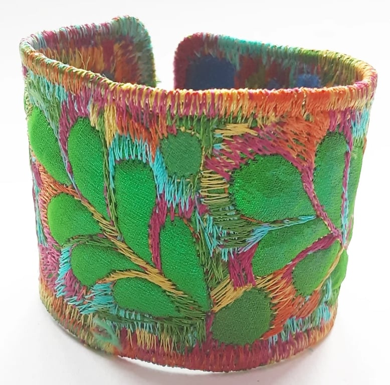 Cuff - Fabric Bracelet with Free Machine Embroidery 