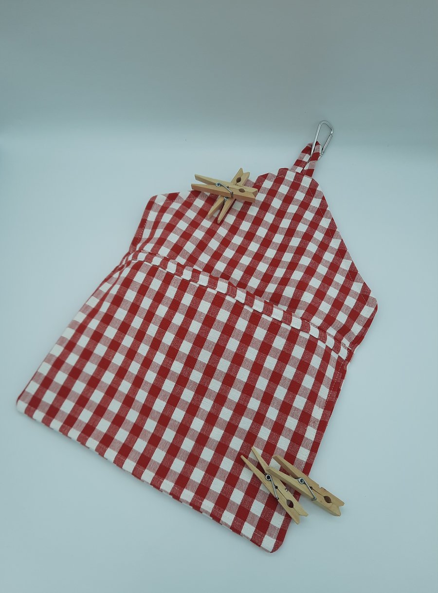 Peg bag clip on red and white gingham.