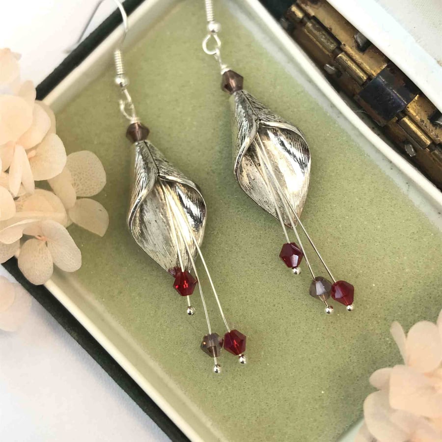 Silver Calla Lily Vintage Style Drop Earrings
