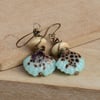 Blue Lampwork Shell Bead Earrings with Ceramic & Czech Beads