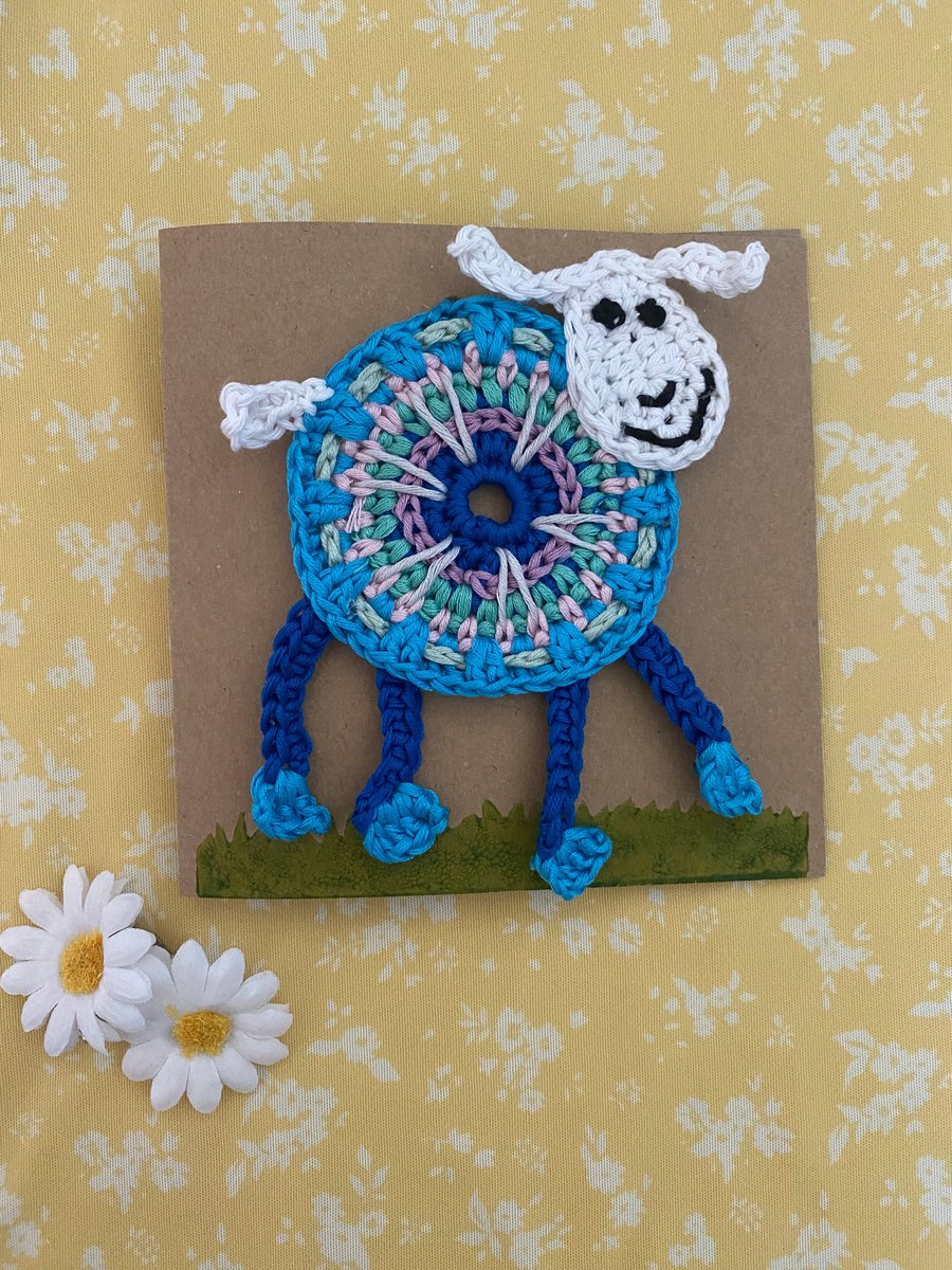 Greetings card, hand crichet hanging lamb gift. 