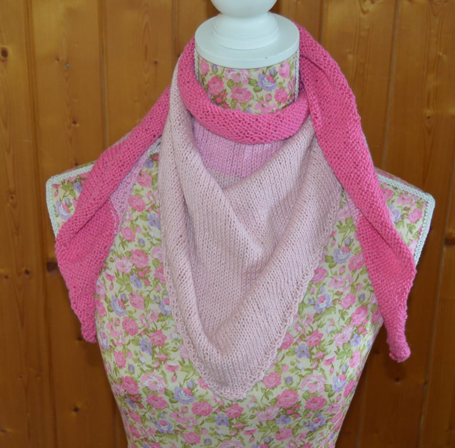 Cotton Shawl - wrap - scarf - shades of pink - knitted shawl - Candyfloss