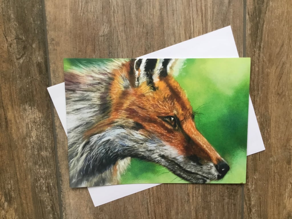 Stunning large fox greeting card by UK artist Janet Bird