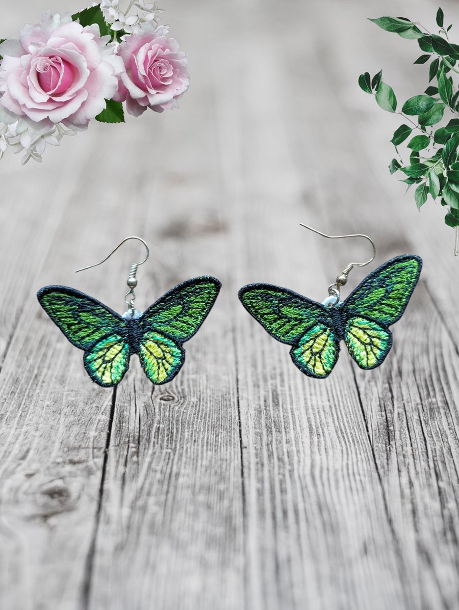 Butterfly Earrings - Exquisite Green & Yellow Butterfly Earrings