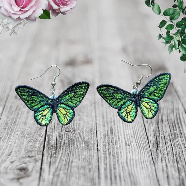 Butterfly Earrings - Exquisite Green & Yellow Butterfly Earrings