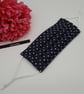 Face mask, small, nose wire,3 layer,  adjustable, washable in navy polkadot   - Image 2