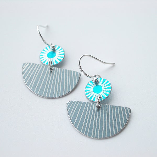 Semi circle earrings in grey and turquoise 