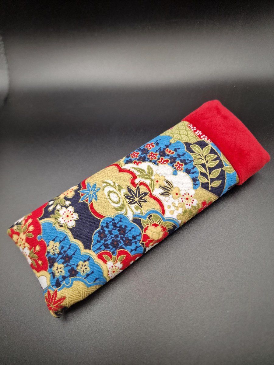 Handmade Japanese Cotton Glasses Case - Blue, Red, Gold & White