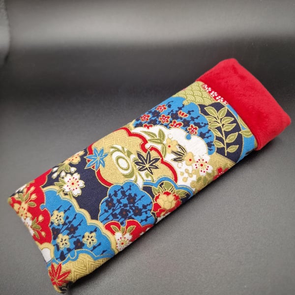 Handmade Japanese Cotton Glasses Case - Blue, Red, Gold & White