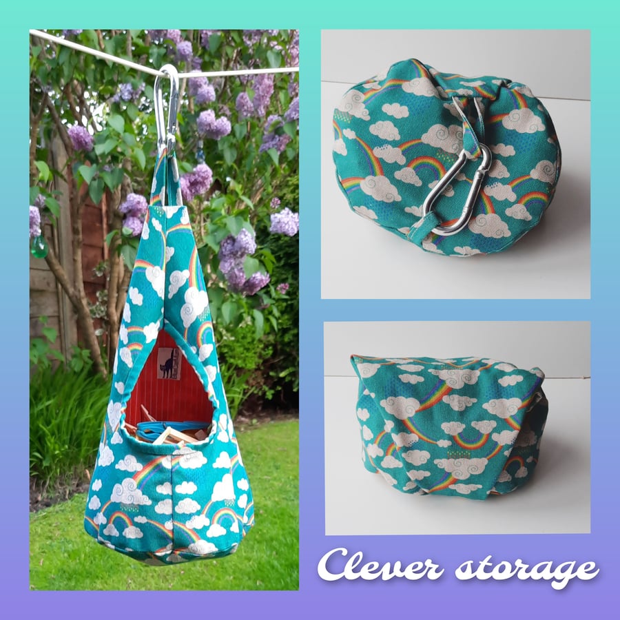 Rainbow Conical Peg bag that folds away for easy storage, free p & p