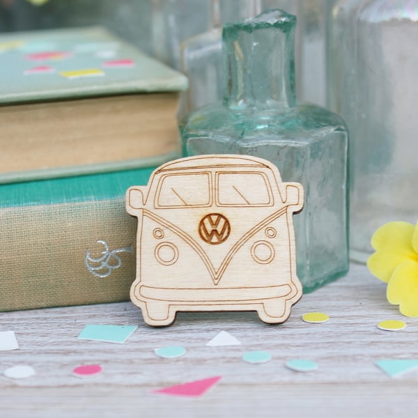 Wooden Camper Van Brooch