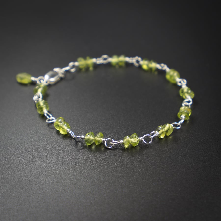 Peridot and sterling silver handmade gemstone link bracelet : Libra gift