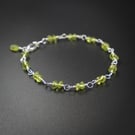 Peridot and sterling silver handmade gemstone link bracelet : Libra gift