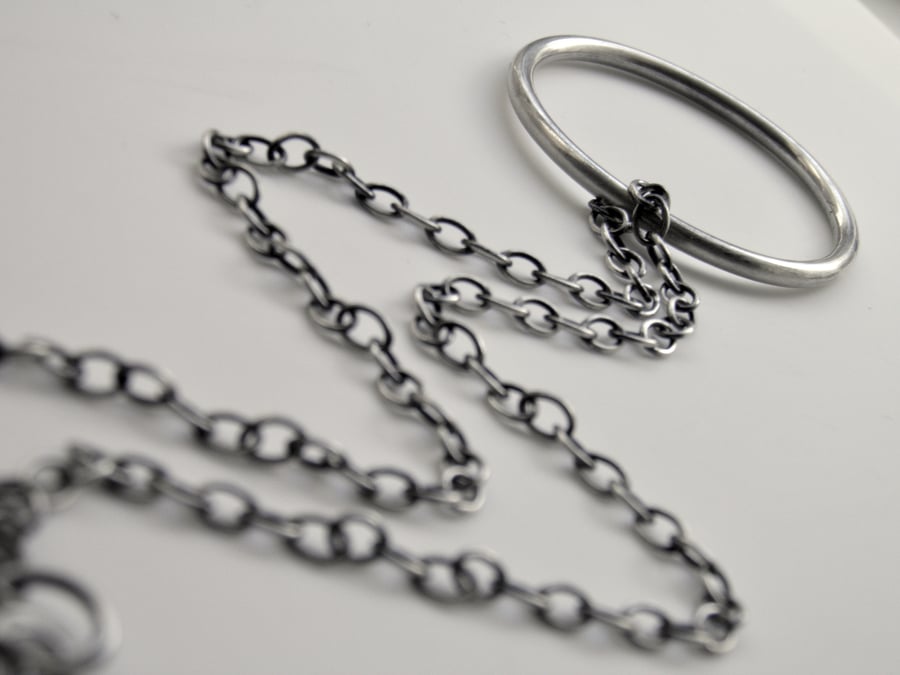 Large Oxidised Sterling Silver Circle Necklace 