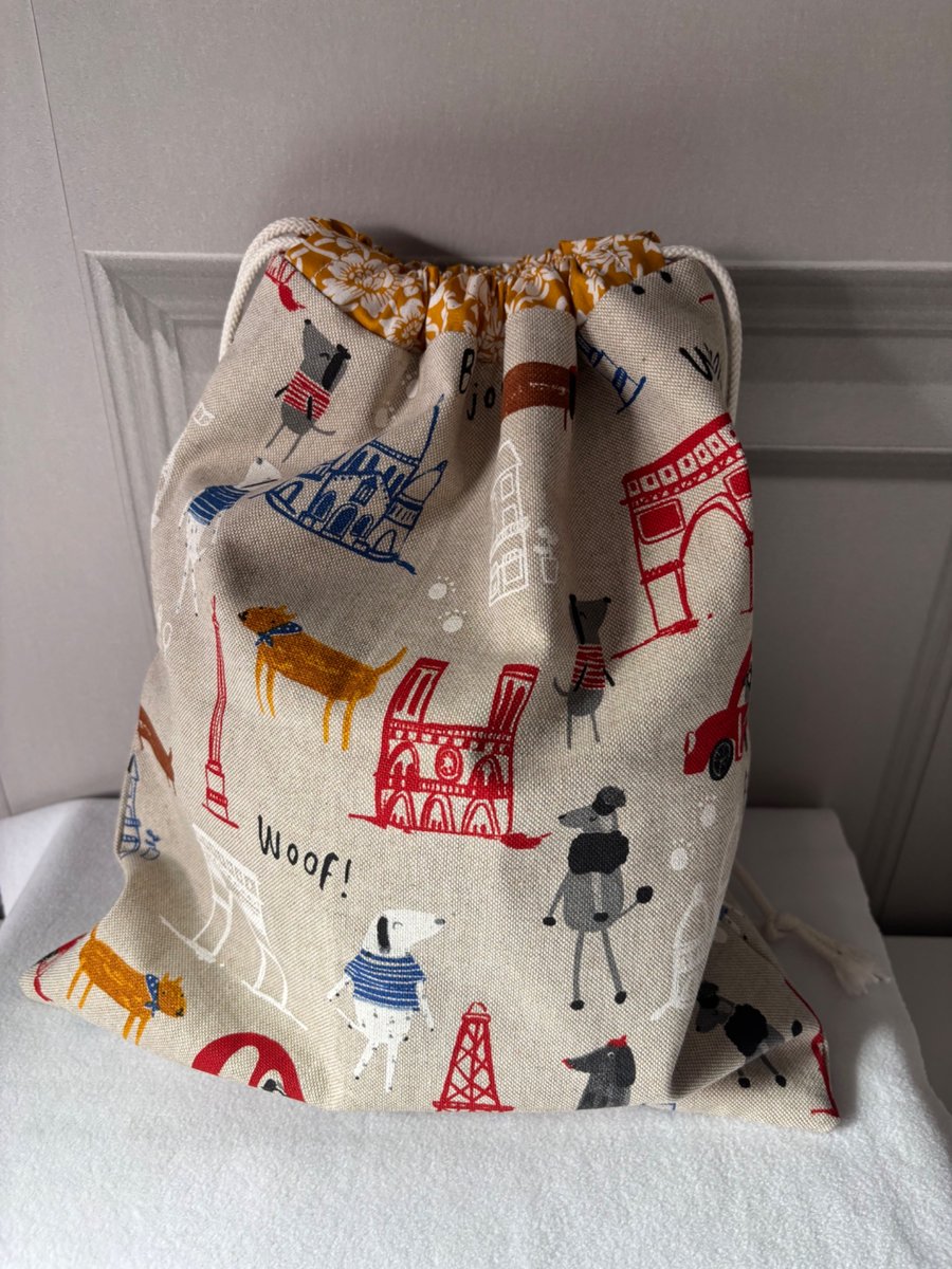 French dog themed drawstring bag 