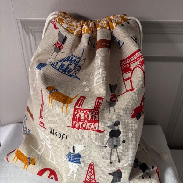 French dog themed drawstring bag 