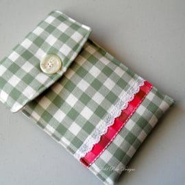 Seconds Sunday  Kindle case in a green and cream check. 